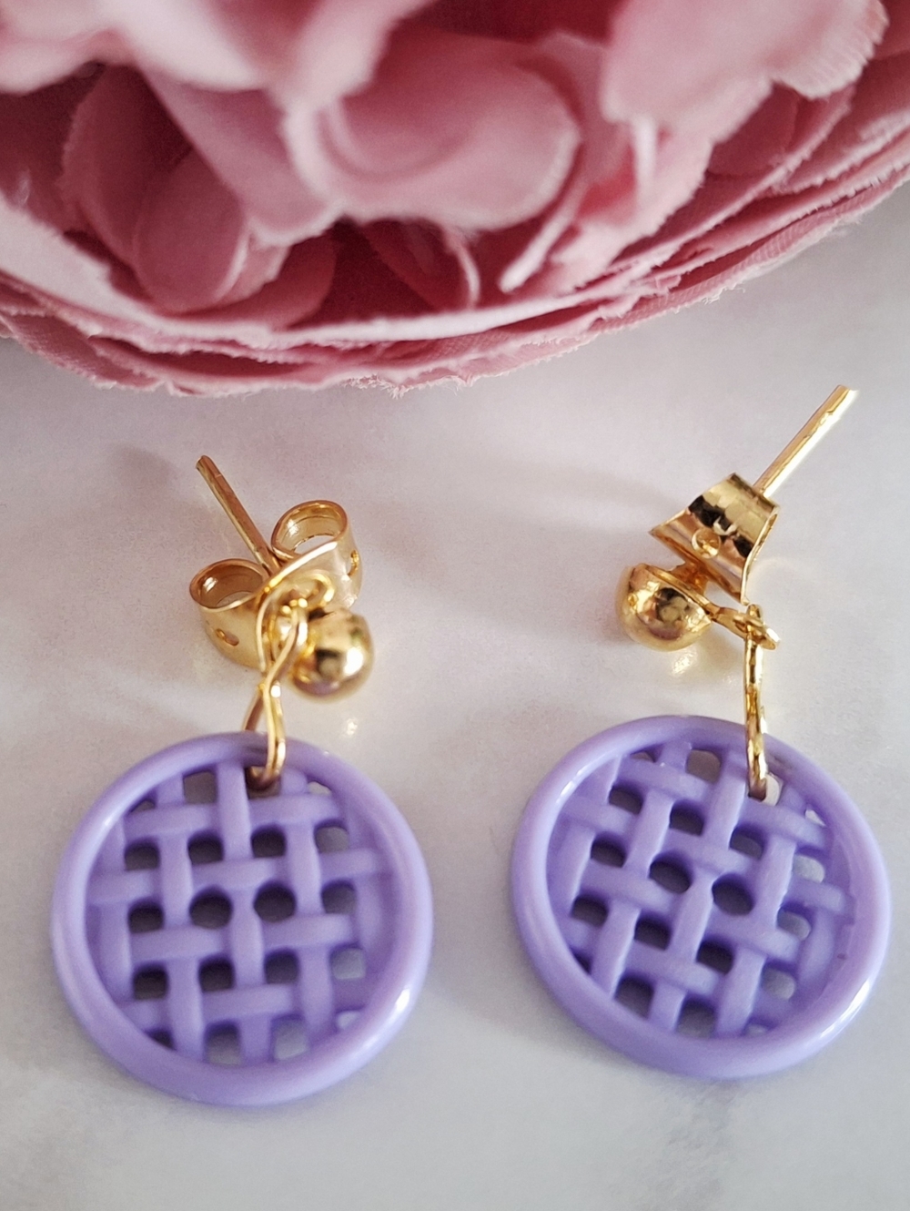 Vintage 80s 💟Purple Waffle Earrings